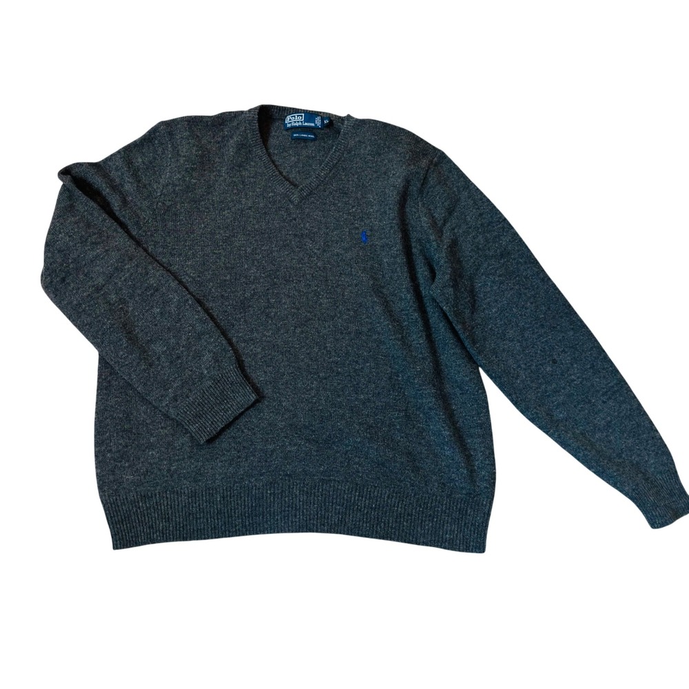 Polo Ralph Lauren‎ Mens V Neck Sweater Dark Gray 100% Lambs Wool Size XL - Picture 4 of 8